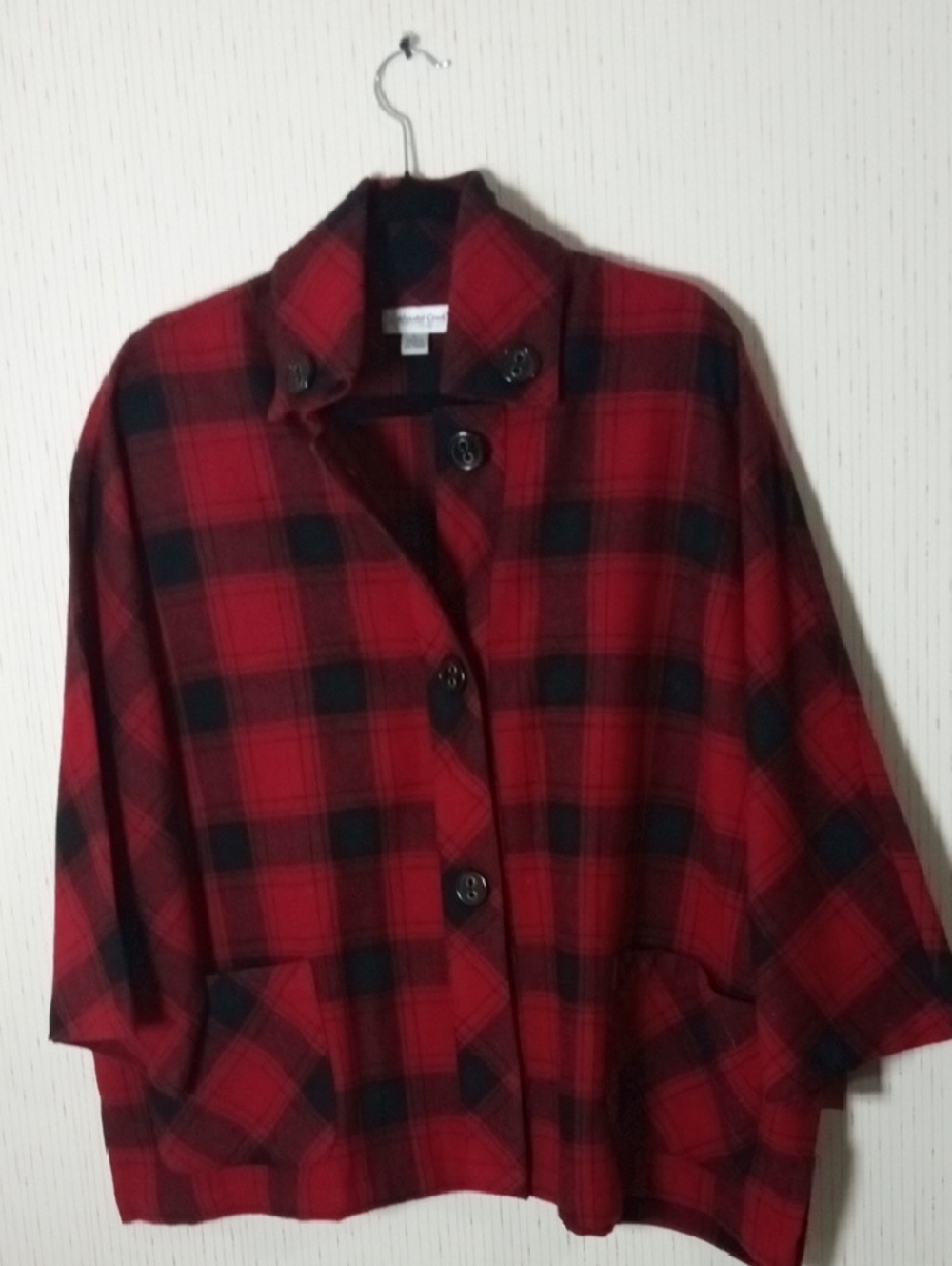 Coldwater Creek Red and Black Plaid Shirt Jacket, Wool, Office, Professional